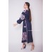 Boho Style Embroidered Maxi Dress Navy Blue with Maroon/White Embroidery